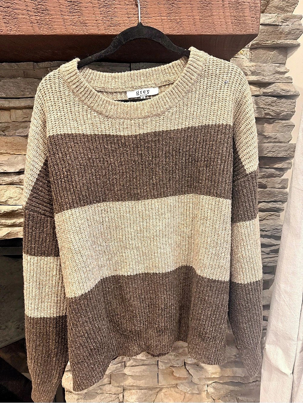 Grey Color Block Crewneck Sweater in Brown & Cream